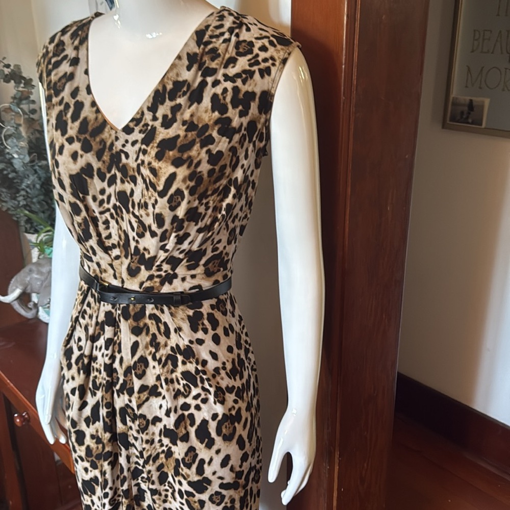NWT jones NY size small removable belt Leopard Print Sleeveless Dress